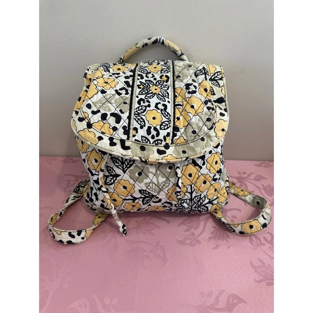 Vera Bradley yellow and‎ black drawstring backpack and shoulder bag